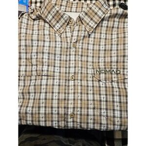 Nomad Mens Plaid Duck Print Performance Hunting Shirt Tan Brown Long Sleeve